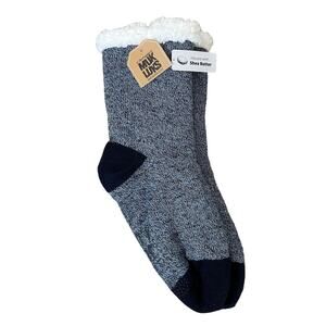 Muk Luks Fleece Cabin Slipper Socks 1 Pair NWT M/L Blue Metallic Shea Butter